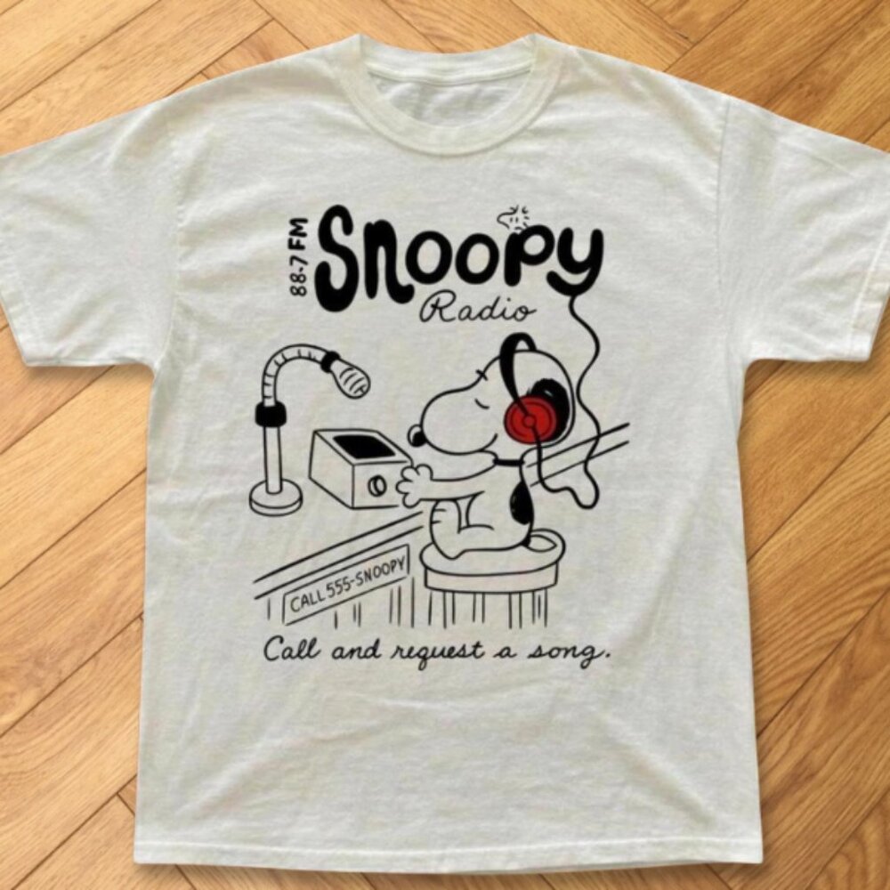 White - Snoopy Radio Cartoon Graphic T-Shirt Reprinted